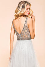 Sparkly V-Neck Aline Evening Dress Floor Length Sleeveless Wedding Party Dress