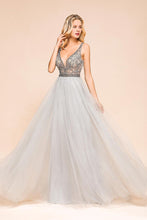 Sparkly V-Neck Aline Evening Dress Floor Length Sleeveless Wedding Party Dress