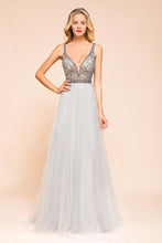 Sparkly V-Neck Aline Evening Dress Floor Length Sleeveless Wedding Party Dress