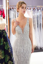 Sparkly V-Neck Tassels Mermaid Prom Dress Sequins Party Gown