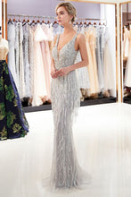 Sparkly V-Neck Tassels Mermaid Prom Dress Sequins Party Gown