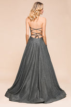 Strapless Glitter aline Evening Gown Sleeveless Front Slit Dancing Party Dress