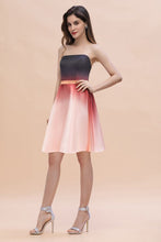 Strapless Gradient Satin Mini Party Dress Knee Length Homecoming Dress