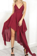 Straps V Neck Burgundy High Low Party Dress Homecoming Dresses PD310