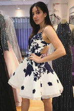 Straps White Organza Homecoming Dress with Lace Appliques  PD031