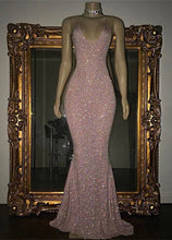 Stunning Long Halter Spaghetti Straps Sequined Mermaid Prom Dress