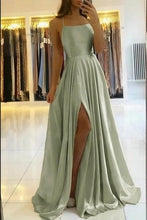 Stunning Spaghetti Straps Satin Evening Dress with Side Slit