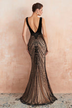 Stylish Deep V-Neck Black Beading Mermaid Prom Dress Sleeveless Slim Evening Party Gown