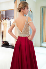 Stylish V-neck Sleeveless Burgundy Crystal Beading A-line Evening Dress