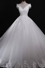 White Lace Classic Style Off Shoulder Lace Up Vantage Wedding Dress, MW186