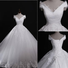 White Lace Classic Style Off Shoulder Lace Up Vantage Wedding Dress, MW186