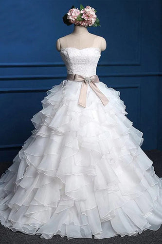 A-line Cute Chiffon Sweetheart Top Lace Wedding Dresses Bridal Gown