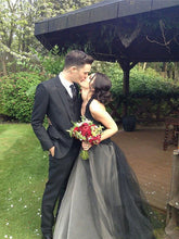 Engagement Gothic Wedding Dresses in Color Formal Wedding Dresses Floor Length A-Line Sleeveless Halter Satin With Appliques