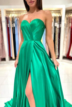 Sweetheart Long Green A-line Sleeveless Evening Dress With Side Slit