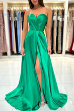 Sweetheart Long Green A-line Sleeveless Evening Dress With Side Slit