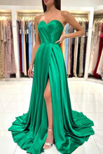 Sweetheart Long Green A-line Sleeveless Evening Dress With Side Slit
