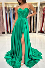 Sweetheart Long Green A-line Sleeveless Evening Dress With Side Slit