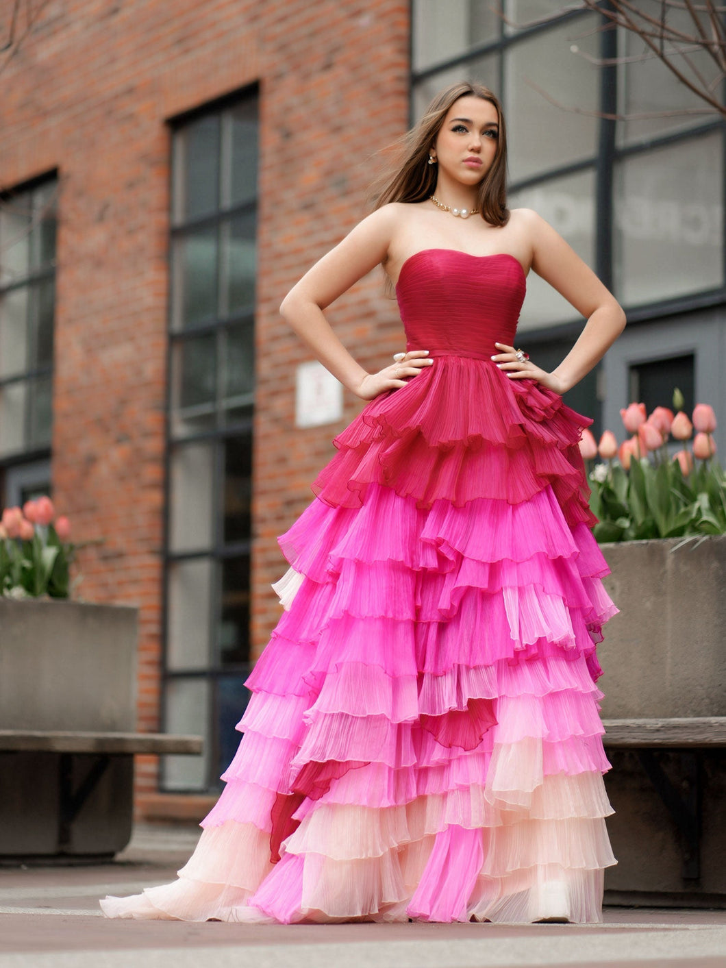 Xiomara | Sweetheart Pleated Bodice Long Prom Dress with Ruffles