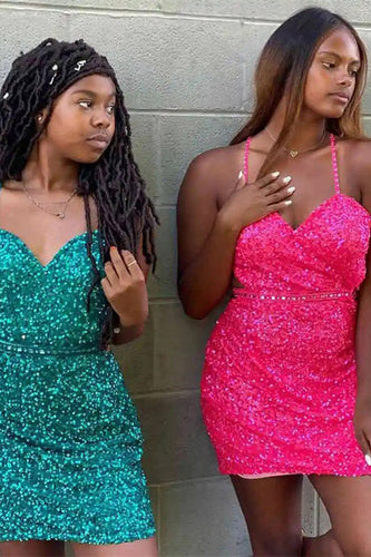 Sweetheart Sleeveless Sequined Short Homecoming Dresses