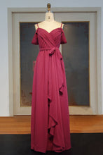 Sweetheart Spaghetti A-line Floor Length Ruffled Chiffon Prom Dresses with Bow Sash