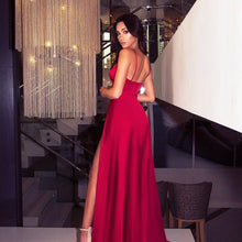 Sexy Long V-neck A-line Satin Prom Dress with Slit
