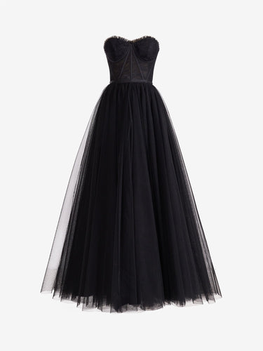Talia | Black A Line Sweetheart Corset Tulle Prom Dress with Slit