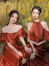 Sexy Bridesmaid Dresses Sheath/Column Burgundy Satin Long Bridesmaid Dresses JKB041