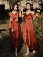 Sexy Bridesmaid Dresses Sheath/Column Burgundy Satin Long Bridesmaid Dresses JKB041