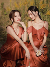 Sexy Bridesmaid Dresses Sheath/Column Burgundy Satin Long Bridesmaid Dresses JKB041