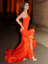 Theodoric | Red Strapless Ruffles Scoop Neck Mermaid Sleeveless Long Prom Dress