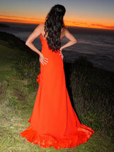 Theodoric | Red Strapless Ruffles Scoop Neck Mermaid Sleeveless Long Prom Dress