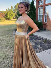 Touild | Metallic Gold Strapless Beaded Prom Dress with Slit