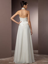 Hall Wedding Dresses Sheath / Column Halter Sleeveless Floor Length Satin Bridal Gowns With Sash / Ribbon