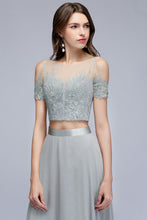 Two-piece Floor Length Appliqued Chiffon Prom Dresses