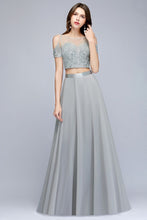 Two-piece Floor Length Appliqued Chiffon Prom Dresses