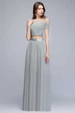 Two-piece Floor Length Appliqued Chiffon Prom Dresses