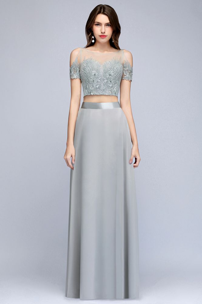 Two-piece Floor Length Appliqued Chiffon Prom Dresses