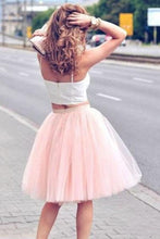 Two Piece Tulle Pink Spaghetti-Strap Sleeveless Homecoming Dresses PG100
