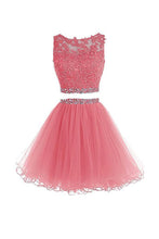 Two Pieces Prom Dresses Applique Short Homecoming Dresses PG036