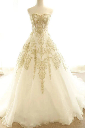 A-line Appliques Wedding Dresses Sweep Train Bridal Gown