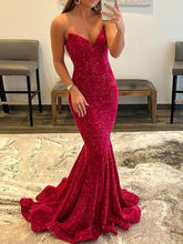 Ulissa| Red Mermaid Sweetheart Neck Sequins Long Prom Dresses