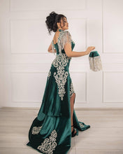 Unique Green Long Mermaid Velvet Prom Dresses with Slit