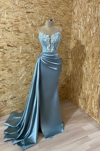 Unique Long Sweetheart Mermaid Prom Dress with Appliques Lace