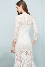 V-neck Floor Length Mermaid Lace Prom Dresses with Sleeves