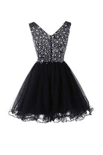 V-Neck Graduation Homecoming Dresses Beaded Tulle PG044