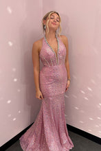 Sylvana | V Neck Halter Sequins Long Mermaid Prom Dresses with Beading