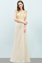 V-neck Sequined Top A-line Floor Length Chiffon Prom Dresses