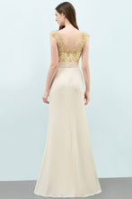 V-neck Sequined Top A-line Floor Length Chiffon Prom Dresses