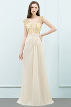 V-neck Sequined Top A-line Floor Length Chiffon Prom Dresses