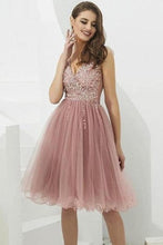 V-neck Tulle with Beaded Short Prom Dresses Homecoming Dresses PD366